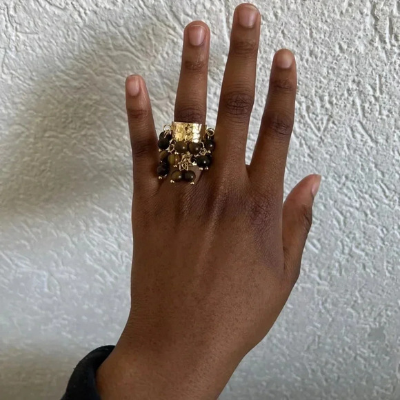 Tiger Eye Stones Multicolor Fringe Ring - Picture 5 of 9